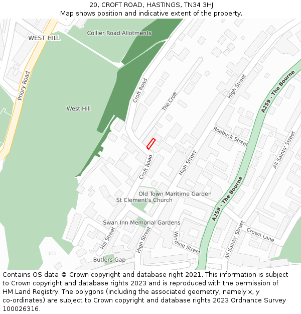 20, CROFT ROAD, HASTINGS, TN34 3HJ: Location map and indicative extent of plot
