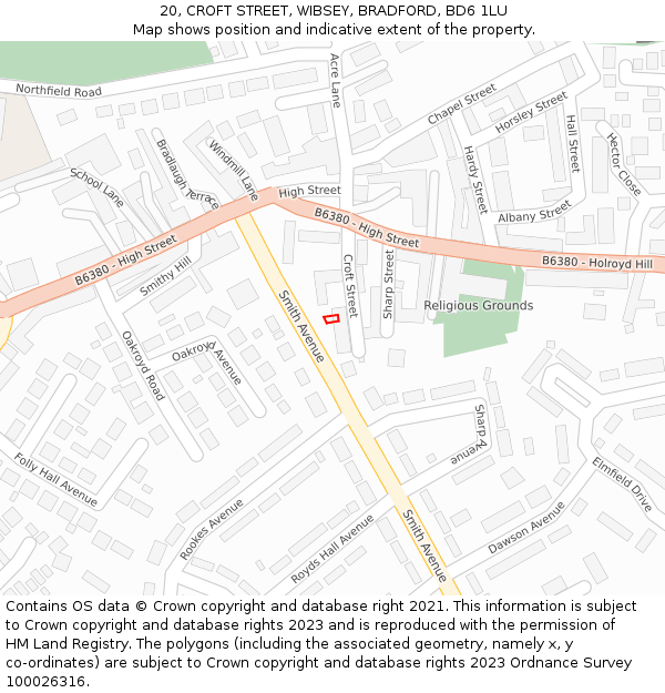 20, CROFT STREET, WIBSEY, BRADFORD, BD6 1LU: Location map and indicative extent of plot