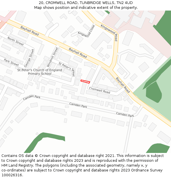 20, CROMWELL ROAD, TUNBRIDGE WELLS, TN2 4UD: Location map and indicative extent of plot