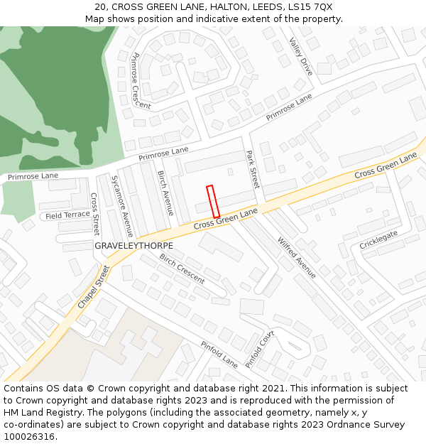 20, CROSS GREEN LANE, HALTON, LEEDS, LS15 7QX: Location map and indicative extent of plot