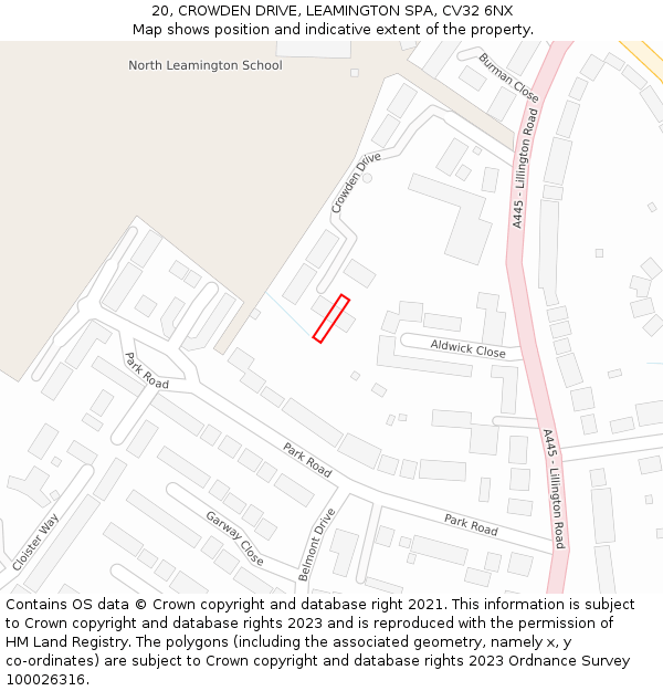 20, CROWDEN DRIVE, LEAMINGTON SPA, CV32 6NX: Location map and indicative extent of plot