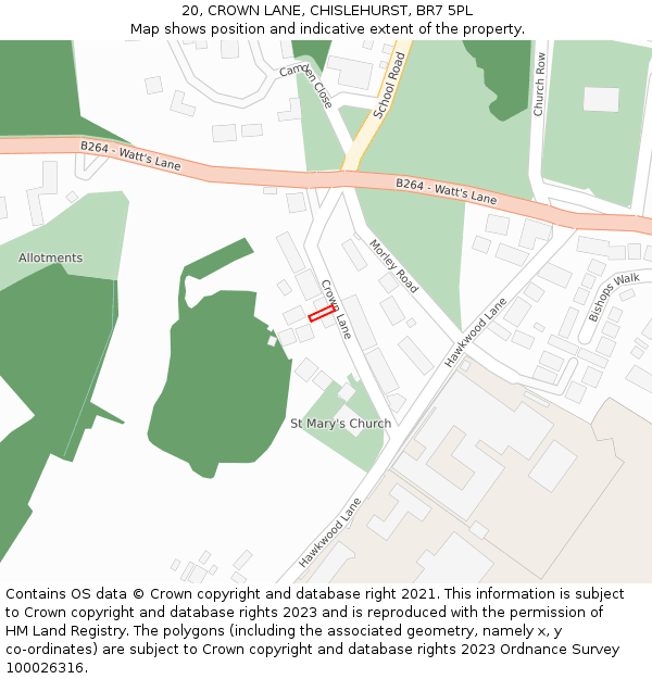 20, CROWN LANE, CHISLEHURST, BR7 5PL: Location map and indicative extent of plot