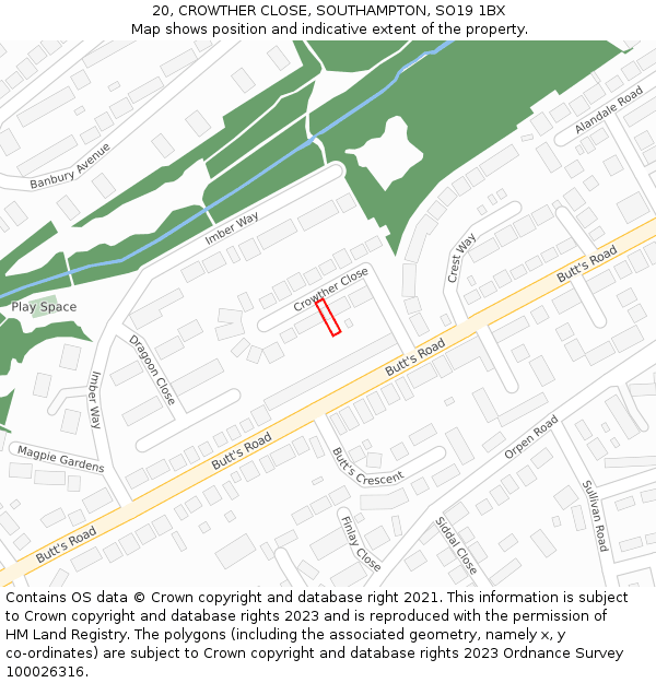 20, CROWTHER CLOSE, SOUTHAMPTON, SO19 1BX: Location map and indicative extent of plot