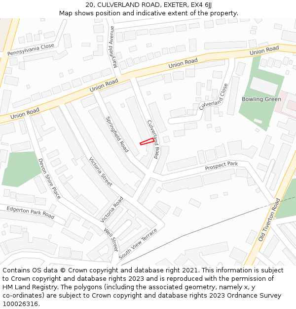 20, CULVERLAND ROAD, EXETER, EX4 6JJ: Location map and indicative extent of plot