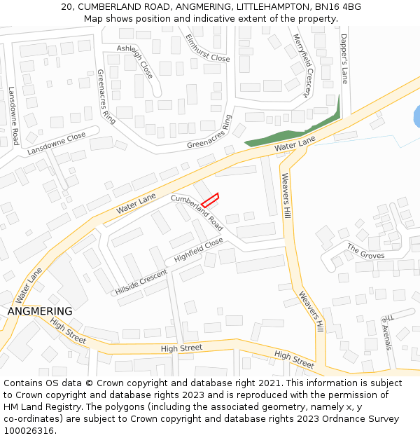 20, CUMBERLAND ROAD, ANGMERING, LITTLEHAMPTON, BN16 4BG: Location map and indicative extent of plot