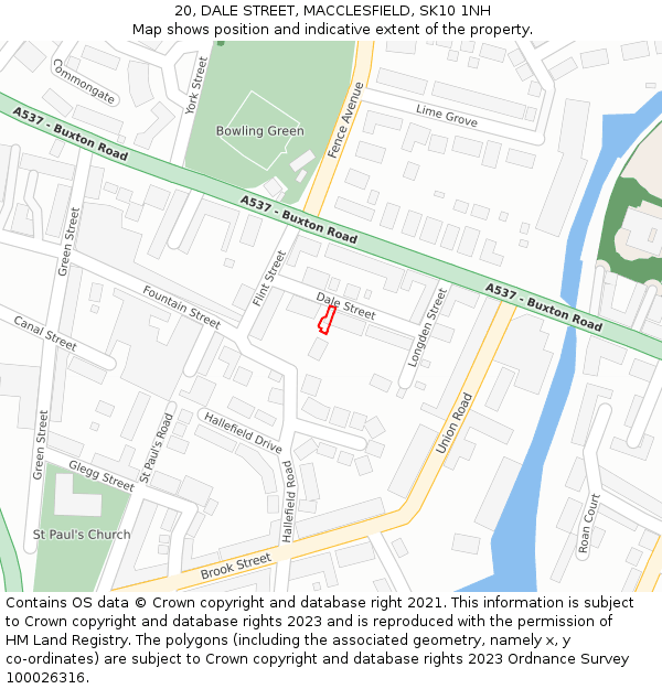 20, DALE STREET, MACCLESFIELD, SK10 1NH: Location map and indicative extent of plot