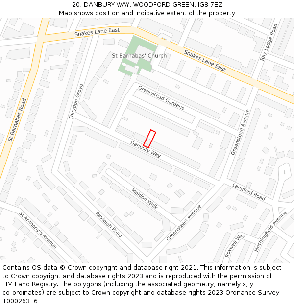 20, DANBURY WAY, WOODFORD GREEN, IG8 7EZ: Location map and indicative extent of plot