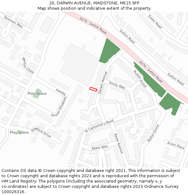 20, DARWIN AVENUE, MAIDSTONE, ME15 9FP: Location map and indicative extent of plot