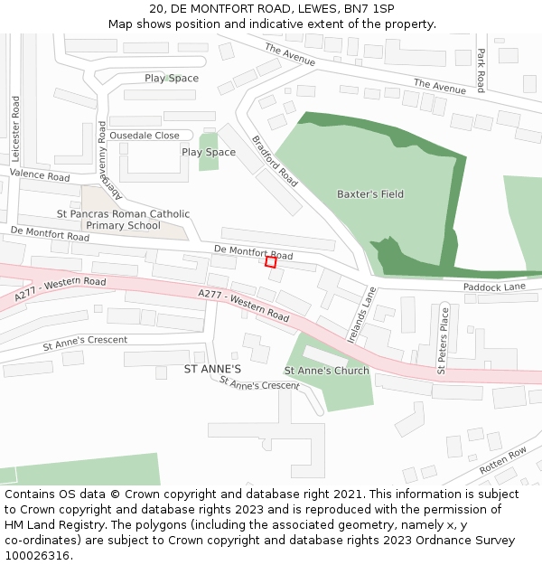 20, DE MONTFORT ROAD, LEWES, BN7 1SP: Location map and indicative extent of plot