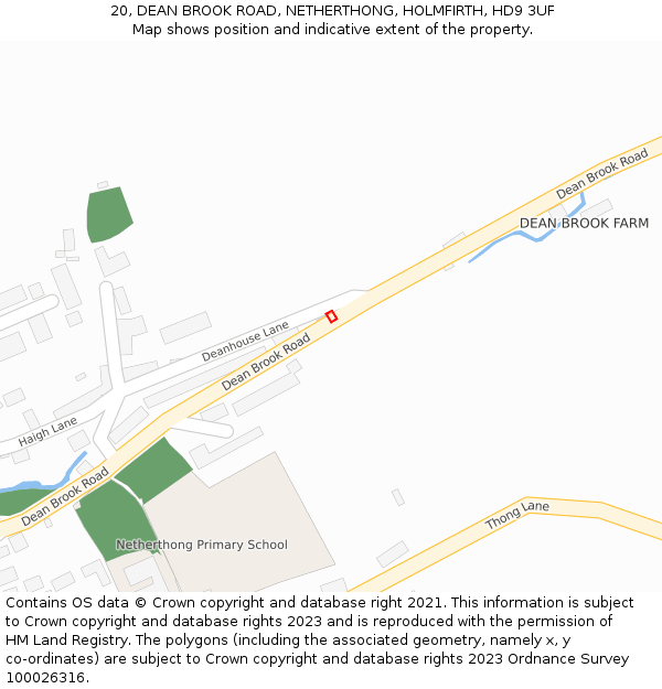 20, DEAN BROOK ROAD, NETHERTHONG, HOLMFIRTH, HD9 3UF: Location map and indicative extent of plot