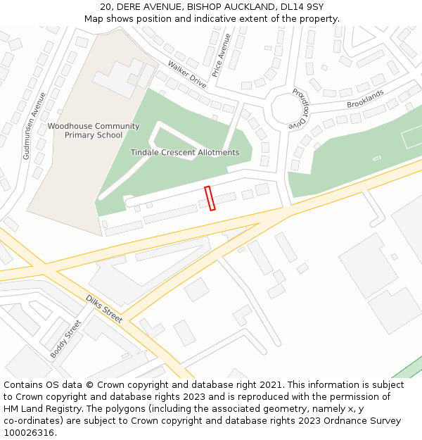20, DERE AVENUE, BISHOP AUCKLAND, DL14 9SY: Location map and indicative extent of plot