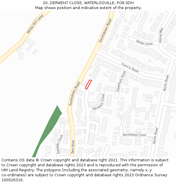 20, DERWENT CLOSE, WATERLOOVILLE, PO8 0DH: Location map and indicative extent of plot