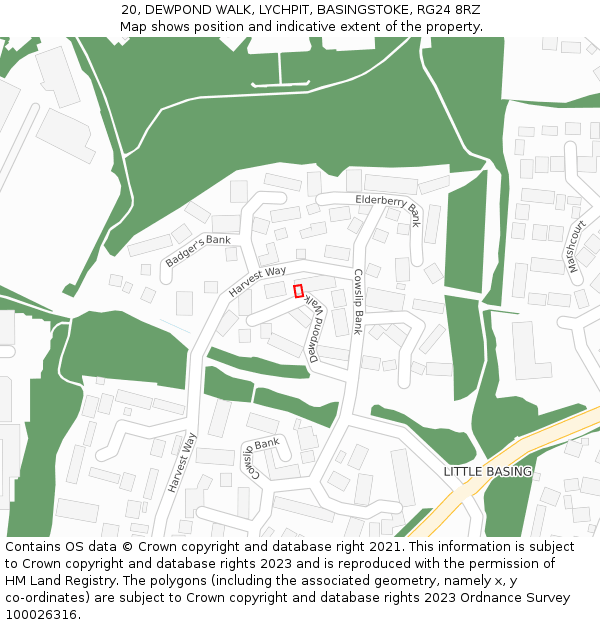 20, DEWPOND WALK, LYCHPIT, BASINGSTOKE, RG24 8RZ: Location map and indicative extent of plot