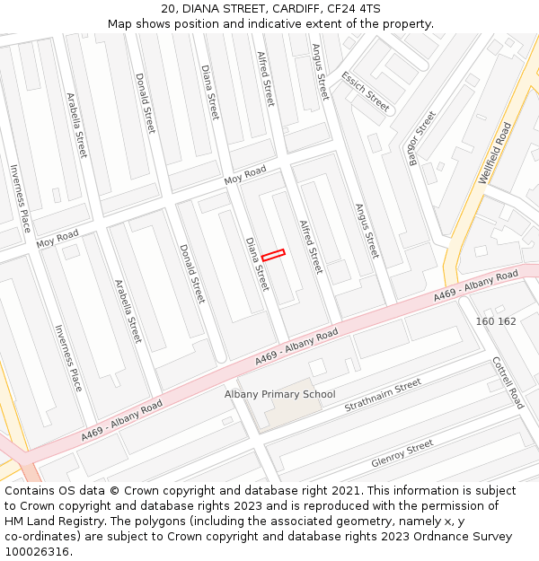 20, DIANA STREET, CARDIFF, CF24 4TS: Location map and indicative extent of plot