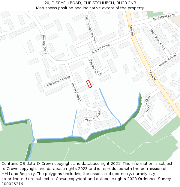 20, DISRAELI ROAD, CHRISTCHURCH, BH23 3NB: Location map and indicative extent of plot