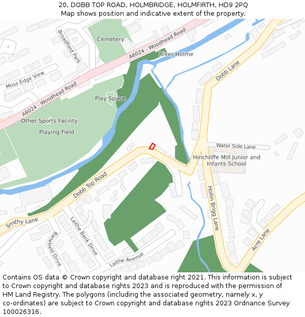 20, DOBB TOP ROAD, HOLMBRIDGE, HOLMFIRTH, HD9 2PQ: Location map and indicative extent of plot