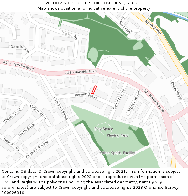 20, DOMINIC STREET, STOKE-ON-TRENT, ST4 7DT: Location map and indicative extent of plot