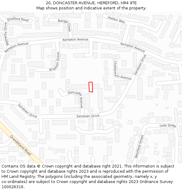 20, DONCASTER AVENUE, HEREFORD, HR4 9TE: Location map and indicative extent of plot