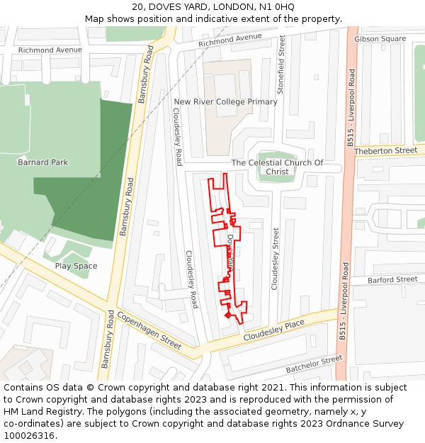 20, DOVES YARD, LONDON, N1 0HQ: Location map and indicative extent of plot