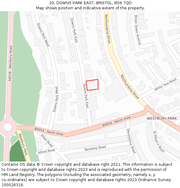 20, DOWNS PARK EAST, BRISTOL, BS6 7QD: Location map and indicative extent of plot