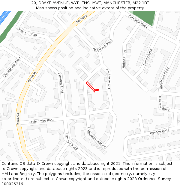 20, DRAKE AVENUE, WYTHENSHAWE, MANCHESTER, M22 1BT: Location map and indicative extent of plot