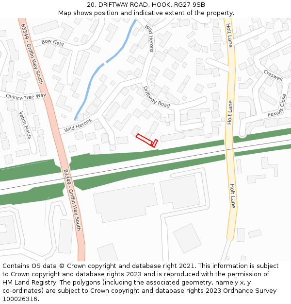 20, DRIFTWAY ROAD, HOOK, RG27 9SB: Location map and indicative extent of plot