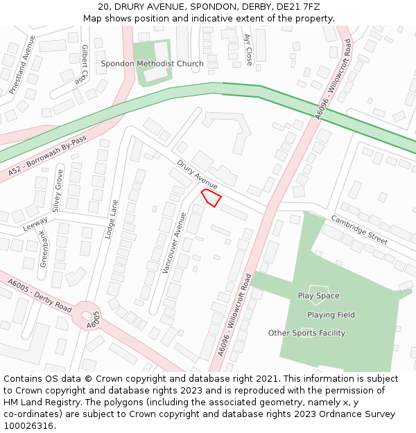 20, DRURY AVENUE, SPONDON, DERBY, DE21 7FZ: Location map and indicative extent of plot
