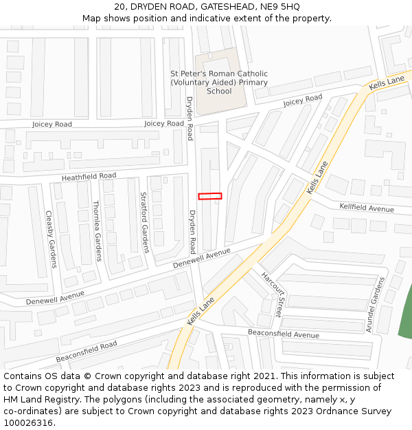 20, DRYDEN ROAD, GATESHEAD, NE9 5HQ: Location map and indicative extent of plot