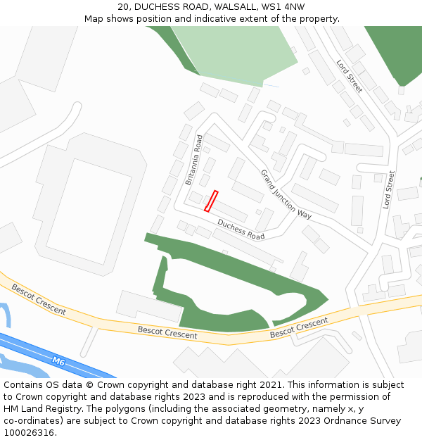 20, DUCHESS ROAD, WALSALL, WS1 4NW: Location map and indicative extent of plot