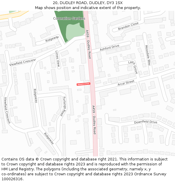 20, DUDLEY ROAD, DUDLEY, DY3 1SX: Location map and indicative extent of plot