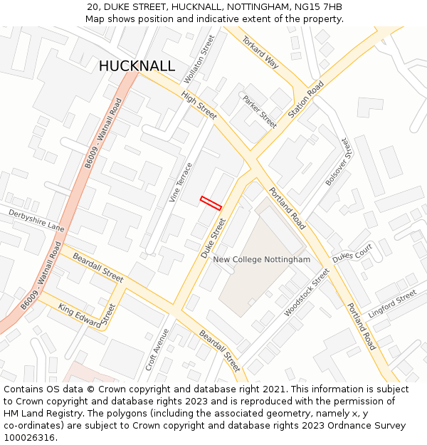 20, DUKE STREET, HUCKNALL, NOTTINGHAM, NG15 7HB: Location map and indicative extent of plot
