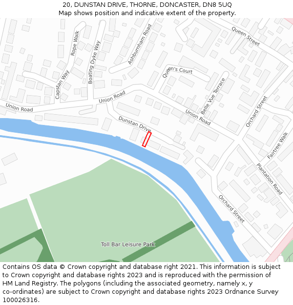 20, DUNSTAN DRIVE, THORNE, DONCASTER, DN8 5UQ: Location map and indicative extent of plot