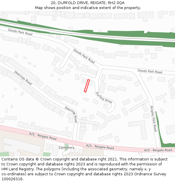 20, DURFOLD DRIVE, REIGATE, RH2 0QA: Location map and indicative extent of plot