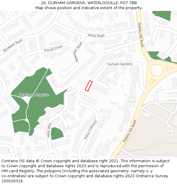 20, DURHAM GARDENS, WATERLOOVILLE, PO7 7BB: Location map and indicative extent of plot