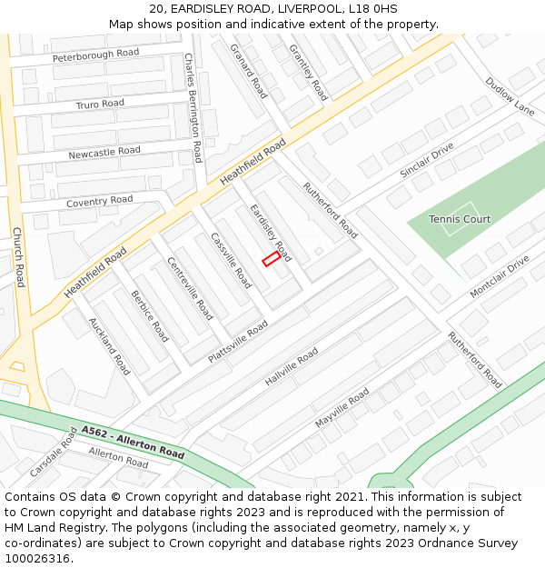 20, EARDISLEY ROAD, LIVERPOOL, L18 0HS: Location map and indicative extent of plot