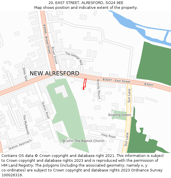 20, EAST STREET, ALRESFORD, SO24 9EE: Location map and indicative extent of plot