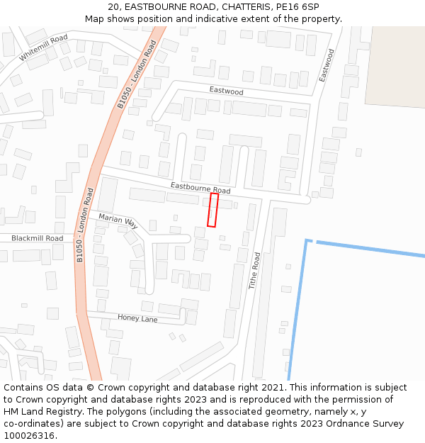 20, EASTBOURNE ROAD, CHATTERIS, PE16 6SP: Location map and indicative extent of plot