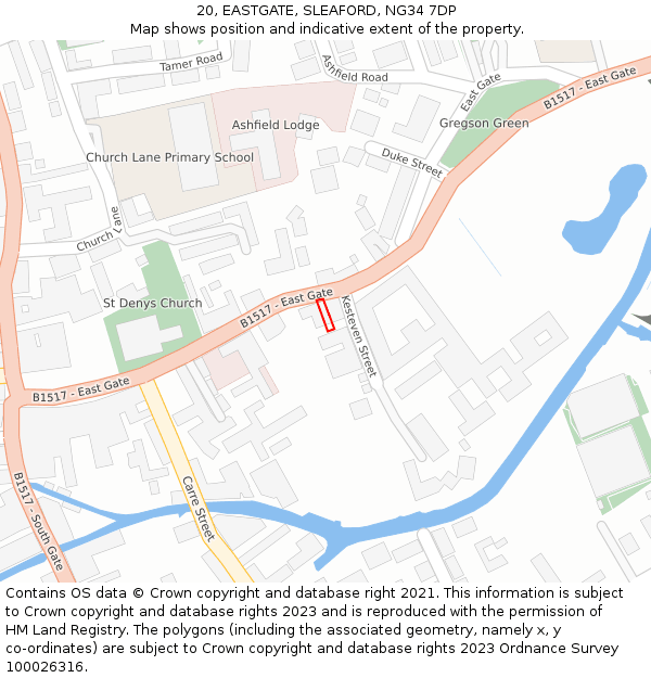 20, EASTGATE, SLEAFORD, NG34 7DP: Location map and indicative extent of plot