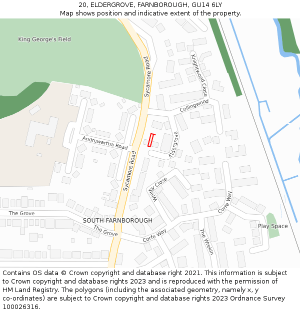 20, ELDERGROVE, FARNBOROUGH, GU14 6LY: Location map and indicative extent of plot