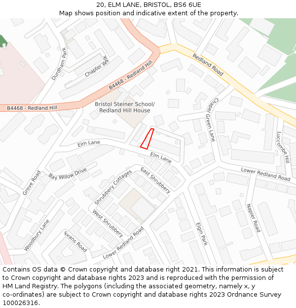 20, ELM LANE, BRISTOL, BS6 6UE: Location map and indicative extent of plot
