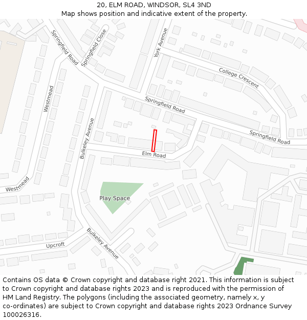 20, ELM ROAD, WINDSOR, SL4 3ND: Location map and indicative extent of plot