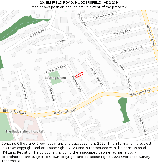 20, ELMFIELD ROAD, HUDDERSFIELD, HD2 2XH: Location map and indicative extent of plot