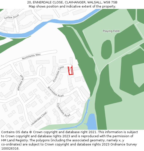 20, ENNERDALE CLOSE, CLAYHANGER, WALSALL, WS8 7SB: Location map and indicative extent of plot
