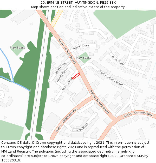 20, ERMINE STREET, HUNTINGDON, PE29 3EX: Location map and indicative extent of plot
