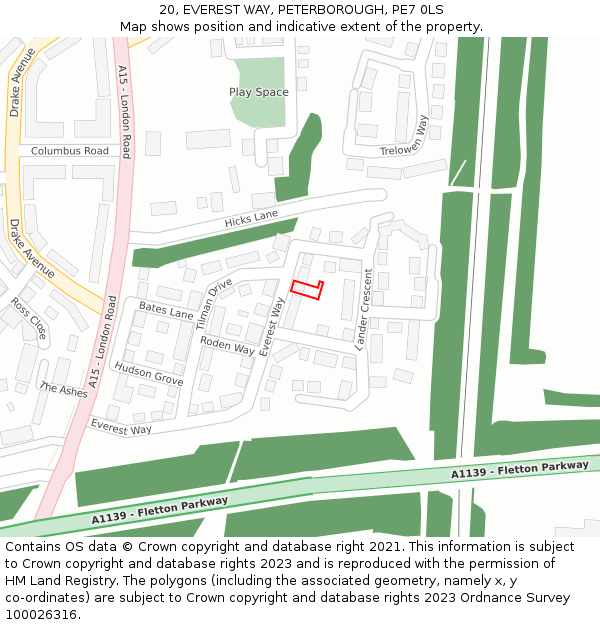 20, EVEREST WAY, PETERBOROUGH, PE7 0LS: Location map and indicative extent of plot