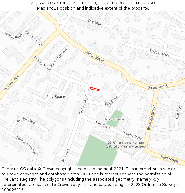 20, FACTORY STREET, SHEPSHED, LOUGHBOROUGH, LE12 9AQ: Location map and indicative extent of plot