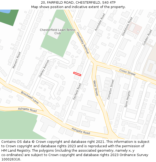 20, FAIRFIELD ROAD, CHESTERFIELD, S40 4TP: Location map and indicative extent of plot