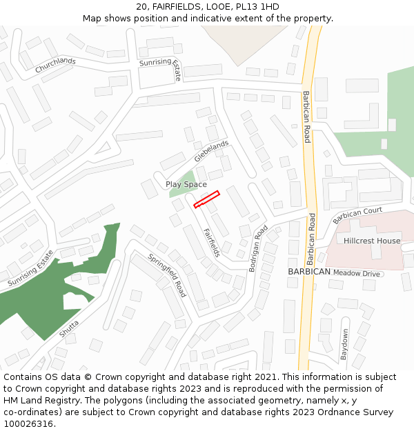 20, FAIRFIELDS, LOOE, PL13 1HD: Location map and indicative extent of plot