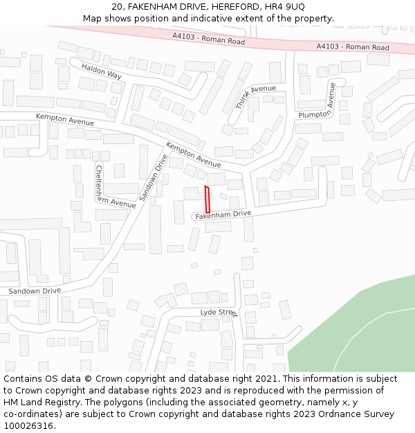 20, FAKENHAM DRIVE, HEREFORD, HR4 9UQ: Location map and indicative extent of plot