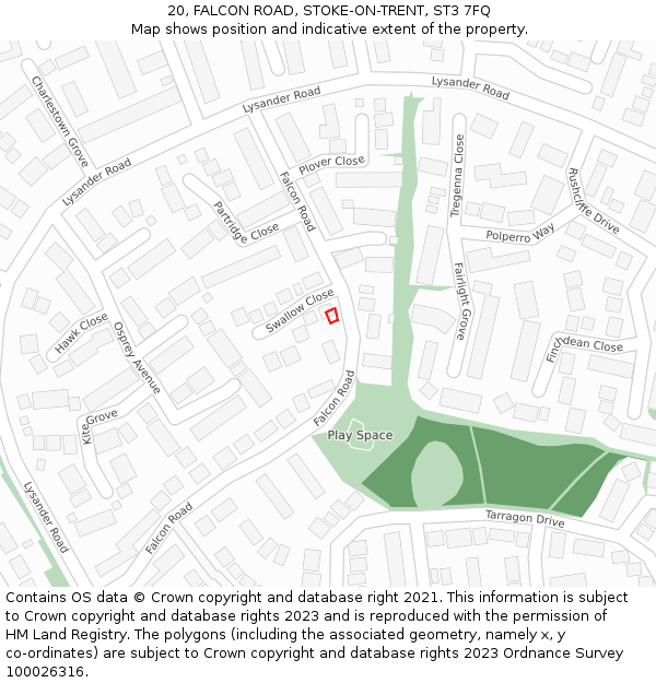 20, FALCON ROAD, STOKE-ON-TRENT, ST3 7FQ: Location map and indicative extent of plot